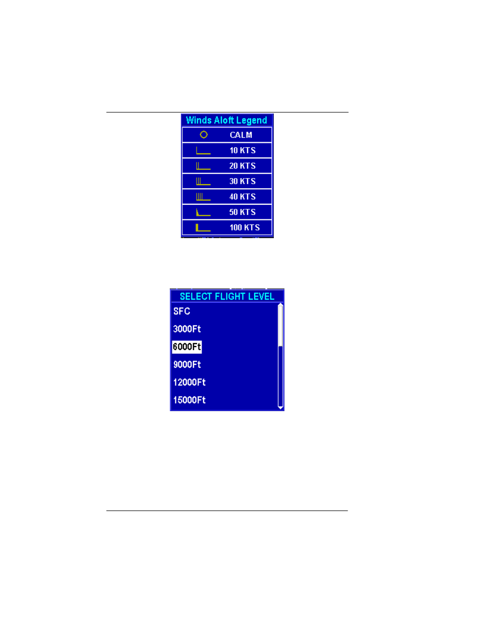 Select flight level, Figure 2-150: winds aloft legend, Figure 2-151: select flight level | BendixKing AV8OR User Manual | Page 146 / 368