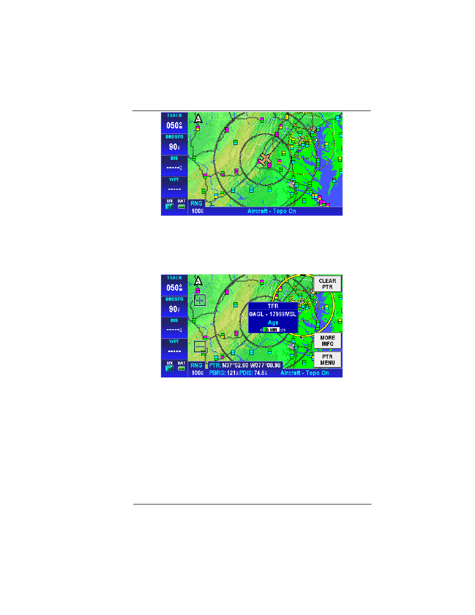 Figure 2-165: tfr overlay, Figure 2-166: tfr overlay – popup | BendixKing AV8OR User Manual | Page 157 / 368