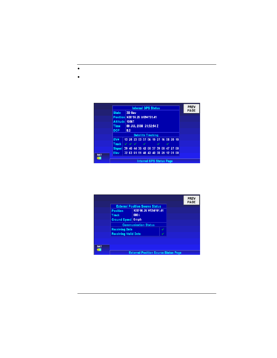 Figure 2-212: system setup – internal gps status, Figure 2-213: system setup – external gps status | BendixKing AV8OR User Manual | Page 203 / 368