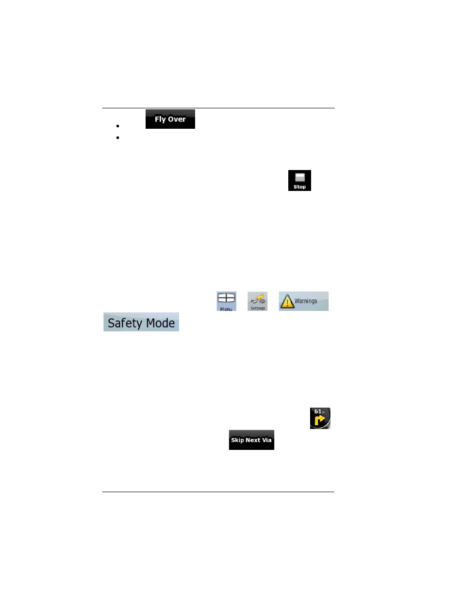 Enabling safety mode, Pausing the active route, Deleting the next via point from the route | Enabling safety mode -60, Pausing the active route -60, Deleting the next via point from the route -60 | BendixKing AV8OR User Manual | Page 272 / 368