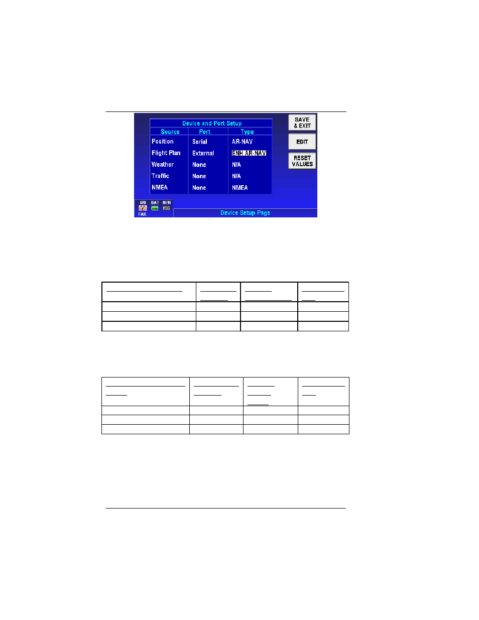 Figure 6-3: external gps setup screen, Table 6-2 kln 94 pinouts, Table 6-3 gns 430/430w/530/530w pinouts | BendixKing AV8OR User Manual | Page 356 / 368