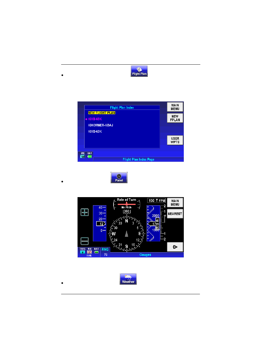 Flight plans, Panel, Weather | BendixKing AV8OR User Manual | Page 46 / 368