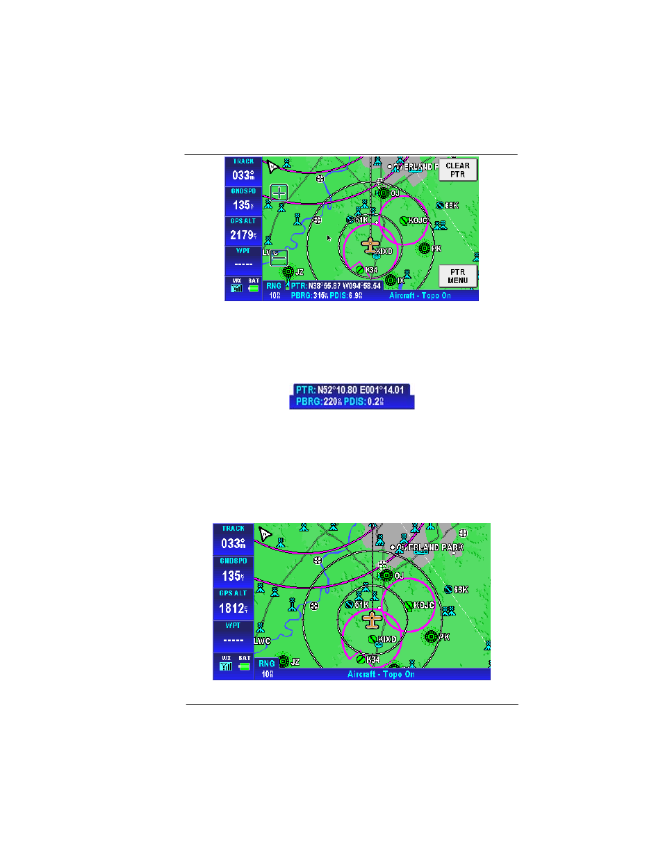 Figure 2-22: map – pointer map mode, Figure 2-24: map – without soft keys | BendixKing AV8OR User Manual | Page 57 / 368