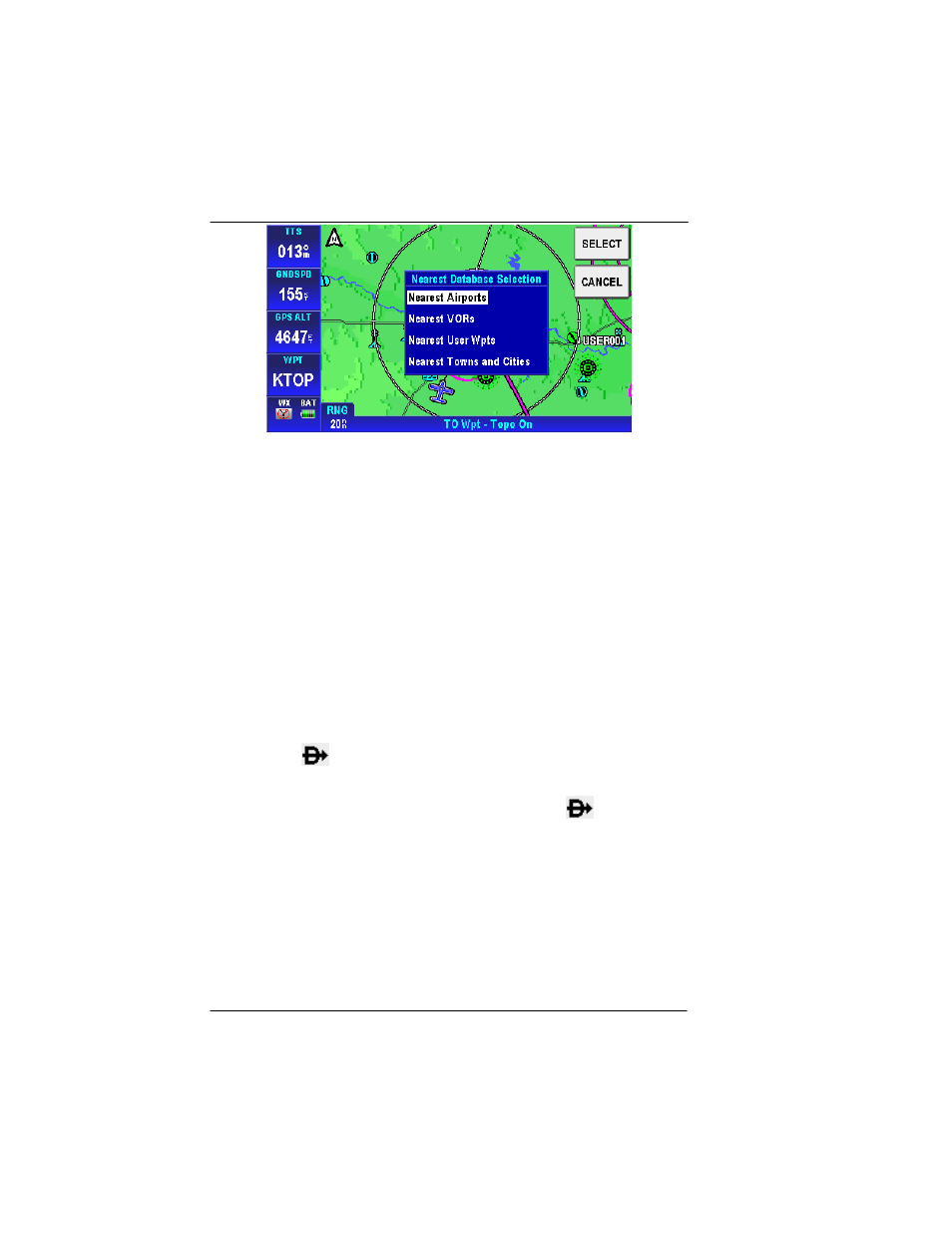 Figure 2-42: map – nearest database selection | BendixKing AV8OR User Manual | Page 78 / 368