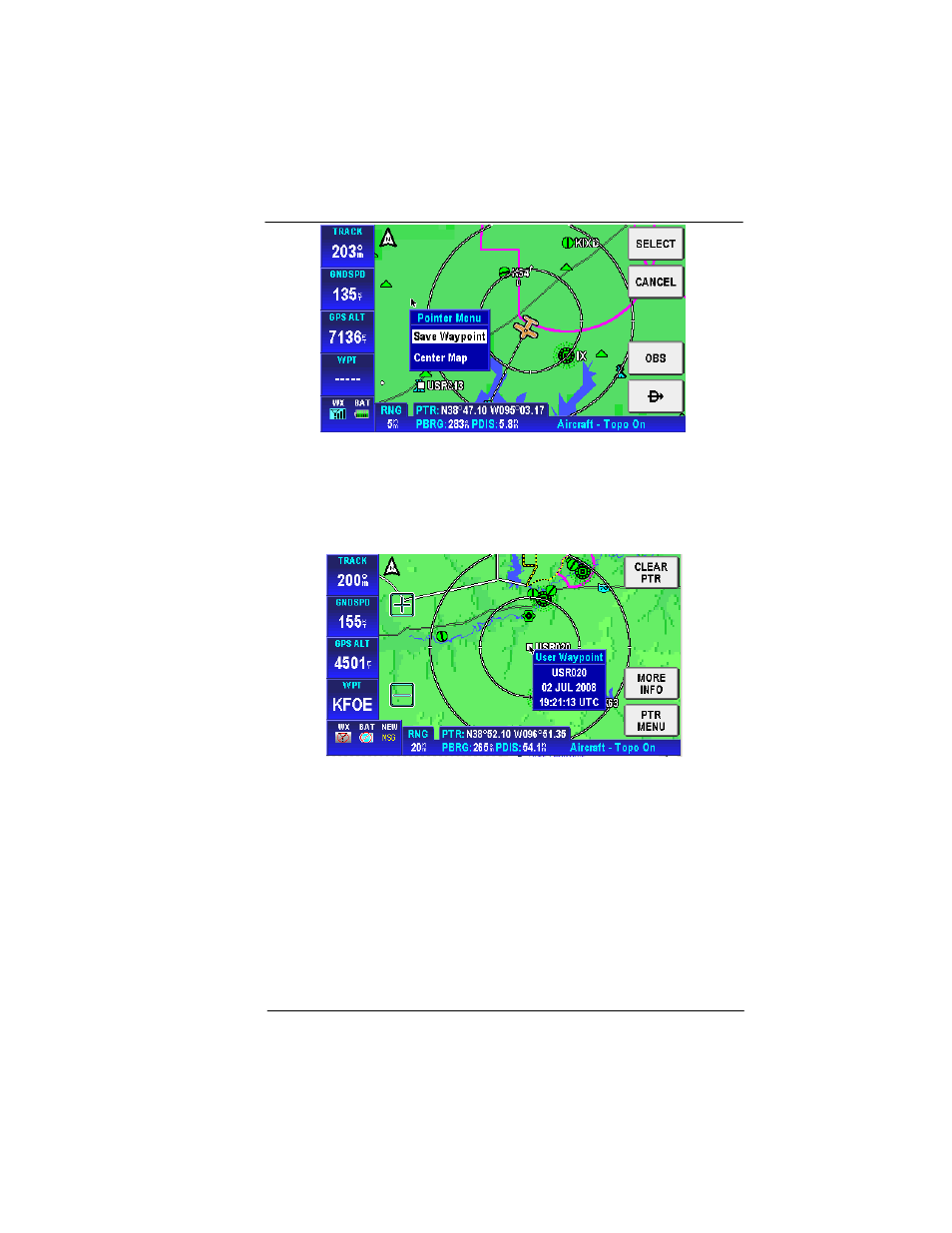 Figure 2-65: map –ptr menu – save waypoint, Figure 2-66: map – user defined waypoint | BendixKing AV8OR User Manual | Page 93 / 368