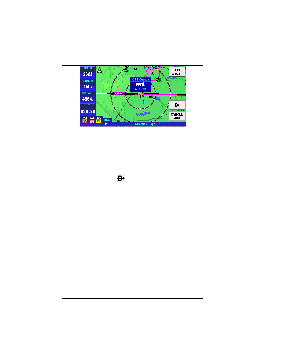 Center map, Center to wpt/center aircraft, Figure 2-75: map – obs configuration | BendixKing AV8OR User Manual | Page 98 / 368