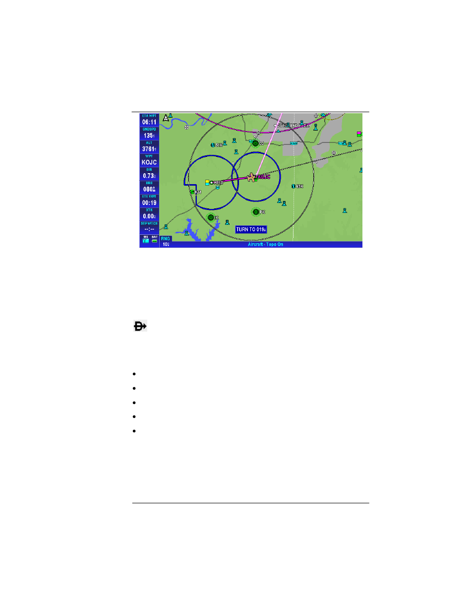 Direct-to navigation, Create a direct-to course from the map, Direct-to navigation -59 | Create a direct-to course from the map -59, Figure 2-52: turn anticipation -59 | BendixKing AV8OR Ace - Users Guide User Manual | Page 103 / 419