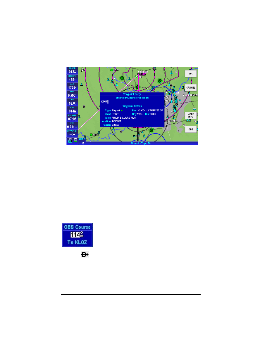 Figure 2-55: map – entered direct-to info -62 | BendixKing AV8OR Ace - Users Guide User Manual | Page 106 / 419