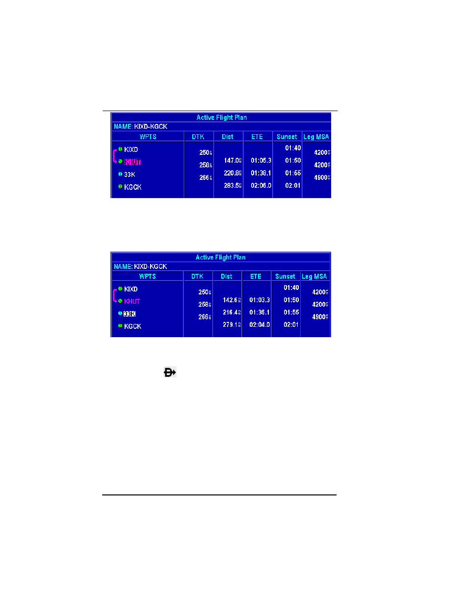 Enter a direct-to wpt with a flight plan active, Figure 2-57: bypass a wpt – step 2 -64, Figure 2-58: bypass a wpt – step 3 -64 | BendixKing AV8OR Ace - Users Guide User Manual | Page 108 / 419