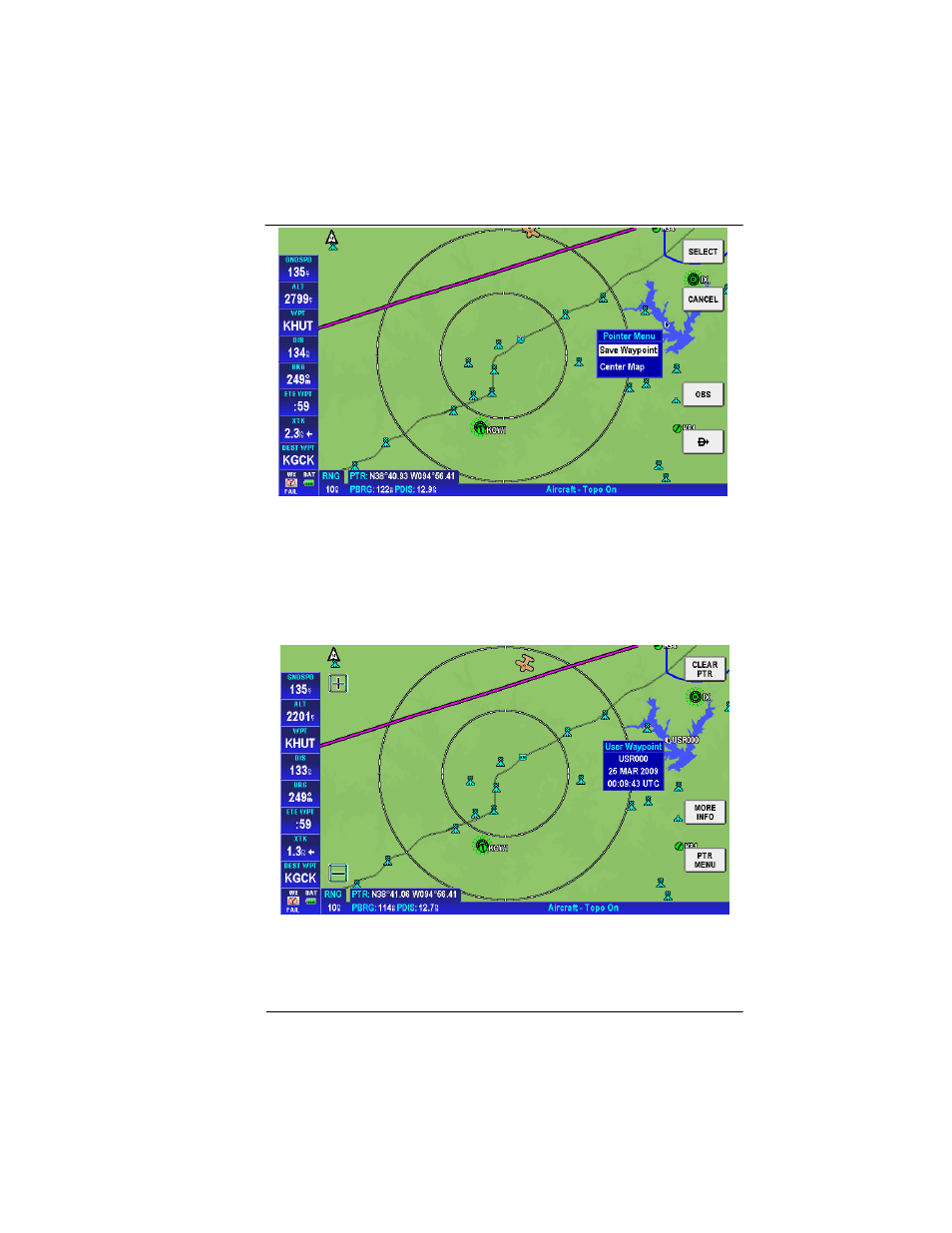 Figure 2-62: map –ptr menu – save waypoint -67, Figure 2-63: map – user defined waypoint -67 | BendixKing AV8OR Ace - Users Guide User Manual | Page 111 / 419