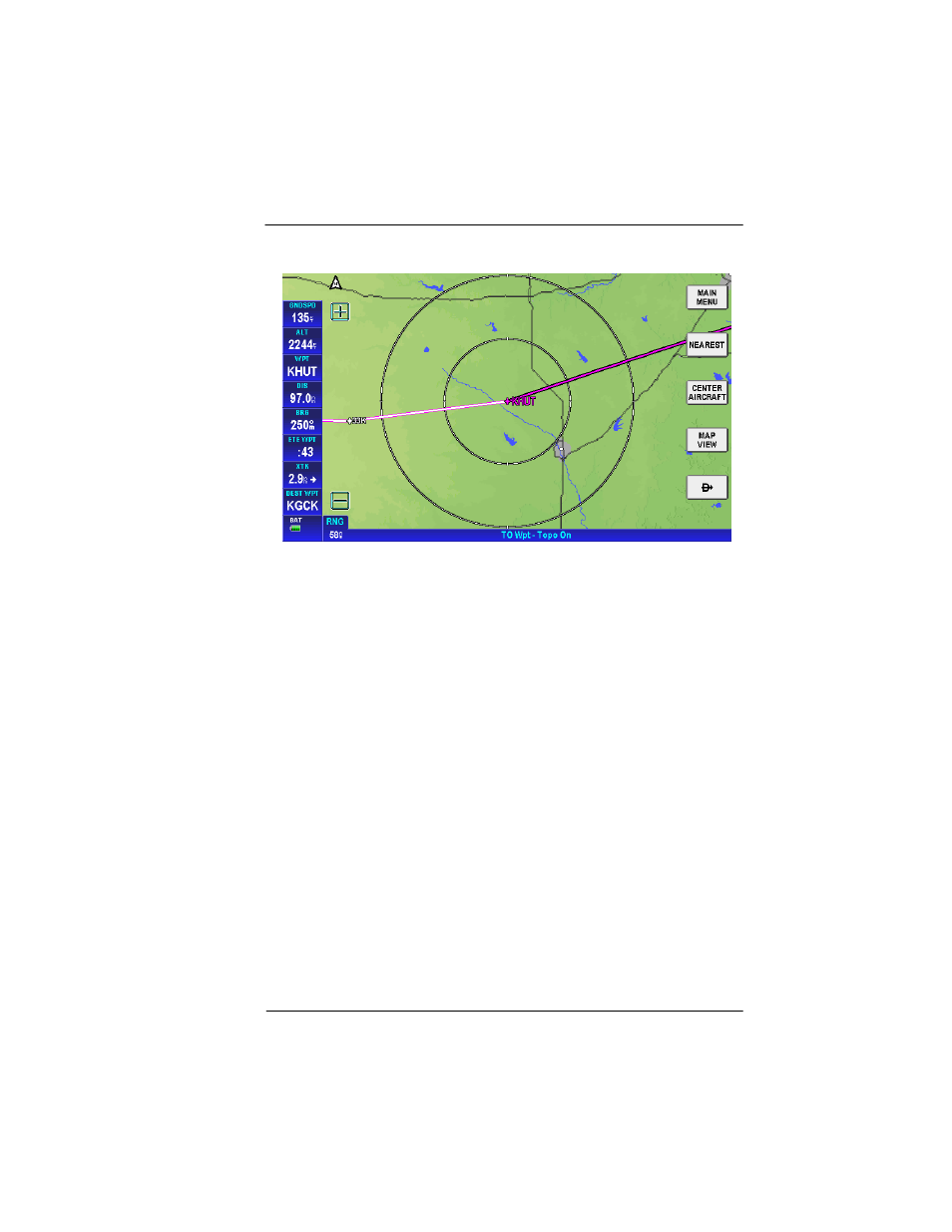 Selectable gps data source, Autonav, Selectable gps data source -73 | Autonav -73, Figure 2-70: map – center to aircraft -73 | BendixKing AV8OR Ace - Users Guide User Manual | Page 117 / 419