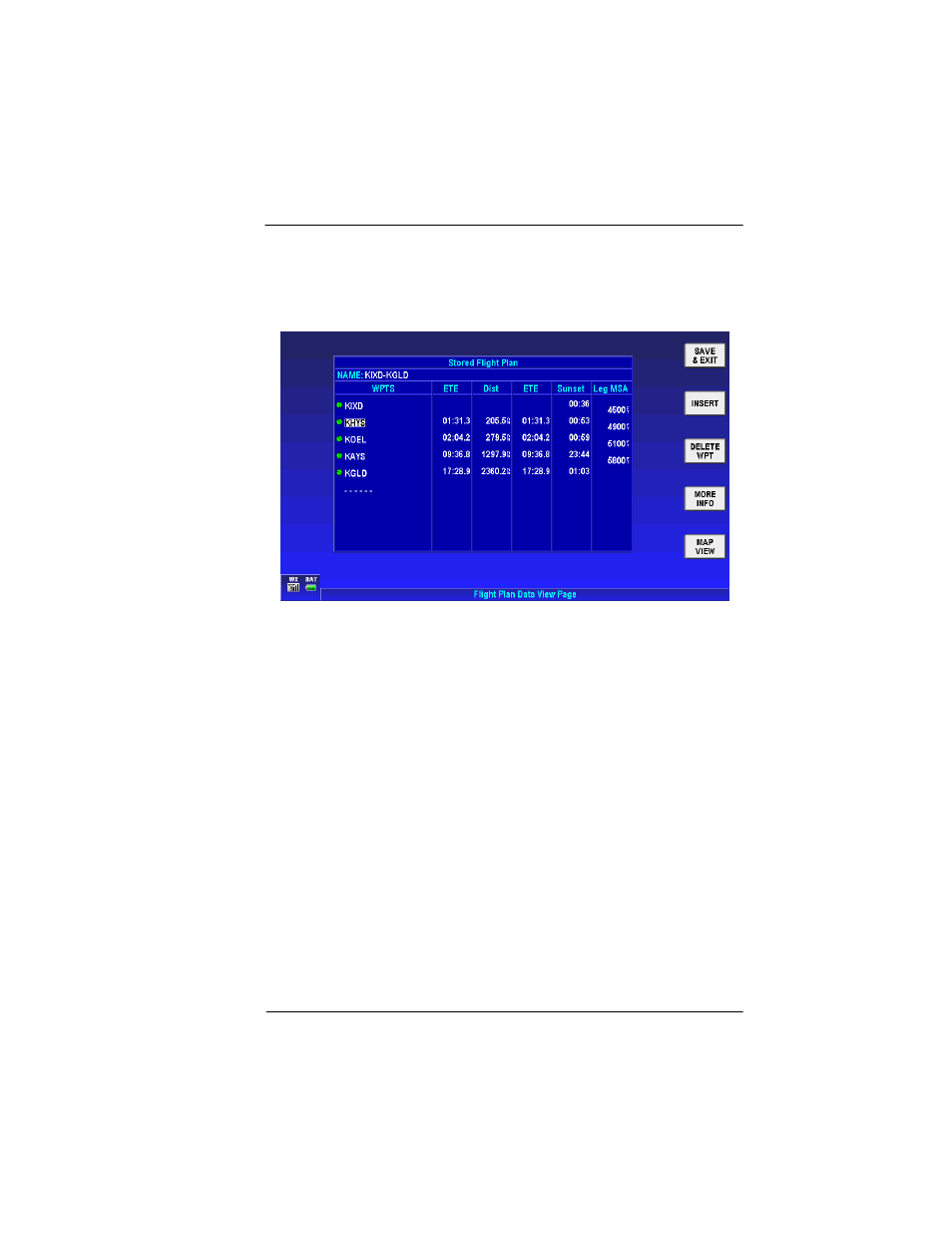 Figure 2-84: stored flight plan -85 | BendixKing AV8OR Ace - Users Guide User Manual | Page 129 / 419