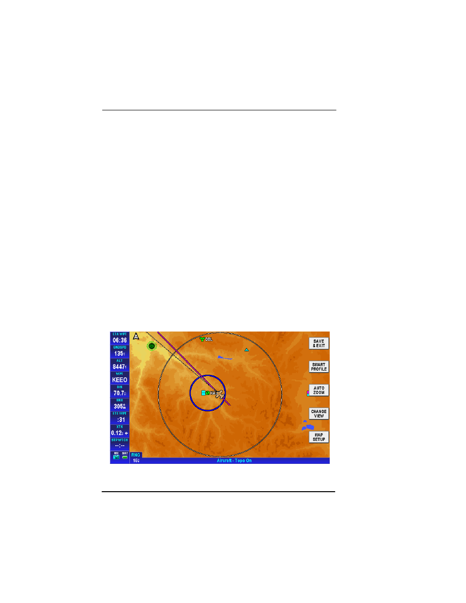 Vfr moving map operation, Map zooming, Map view | Vfr moving map operation -32, Map zooming -32, Map view -32, Figure 2-23: map – map view setup -32 | BendixKing AV8OR Ace - Users Guide User Manual | Page 76 / 419