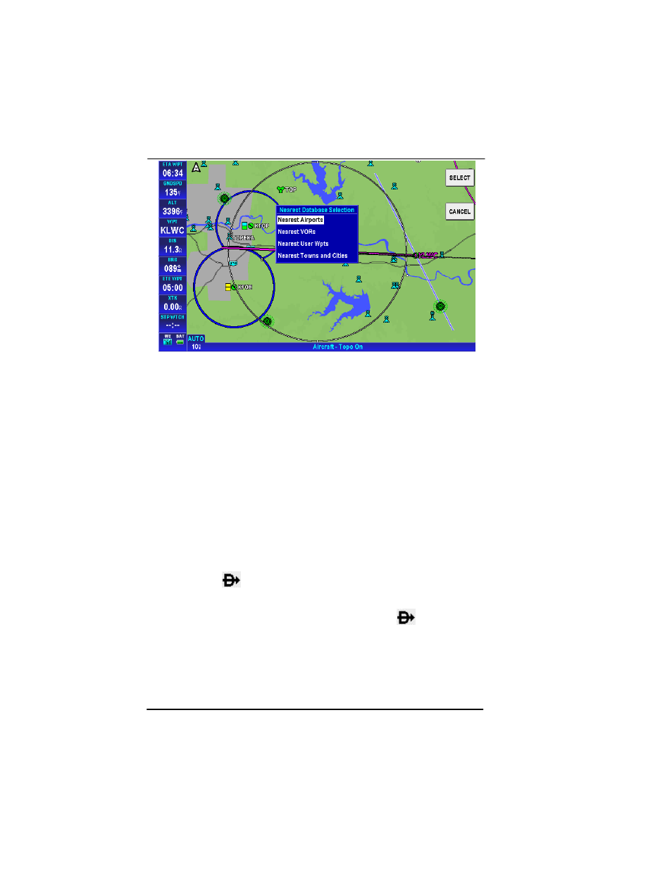 Nearest airports, Nearest airports -52, Figure 2-45: map – nearest database selection -52 | BendixKing AV8OR Ace - Users Guide User Manual | Page 96 / 419