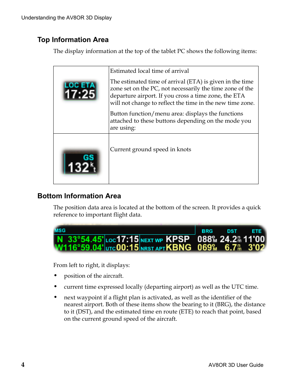 Top information area, Bottom information area, Draft | BendixKing AV8OR 3D User Manual | Page 16 / 78