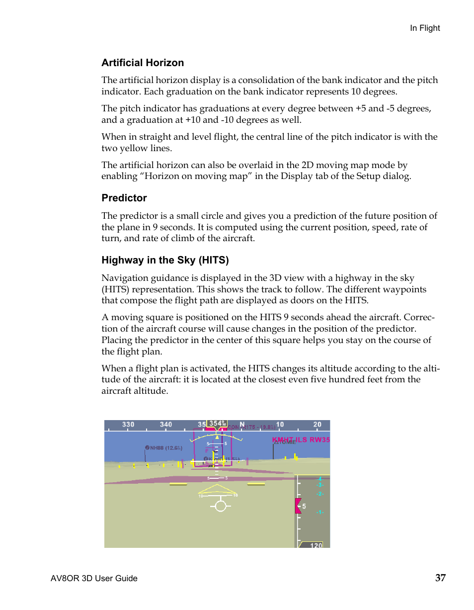 Artificial horizon, Highway in the sky (hits), Draft | BendixKing AV8OR 3D User Manual | Page 48 / 78
