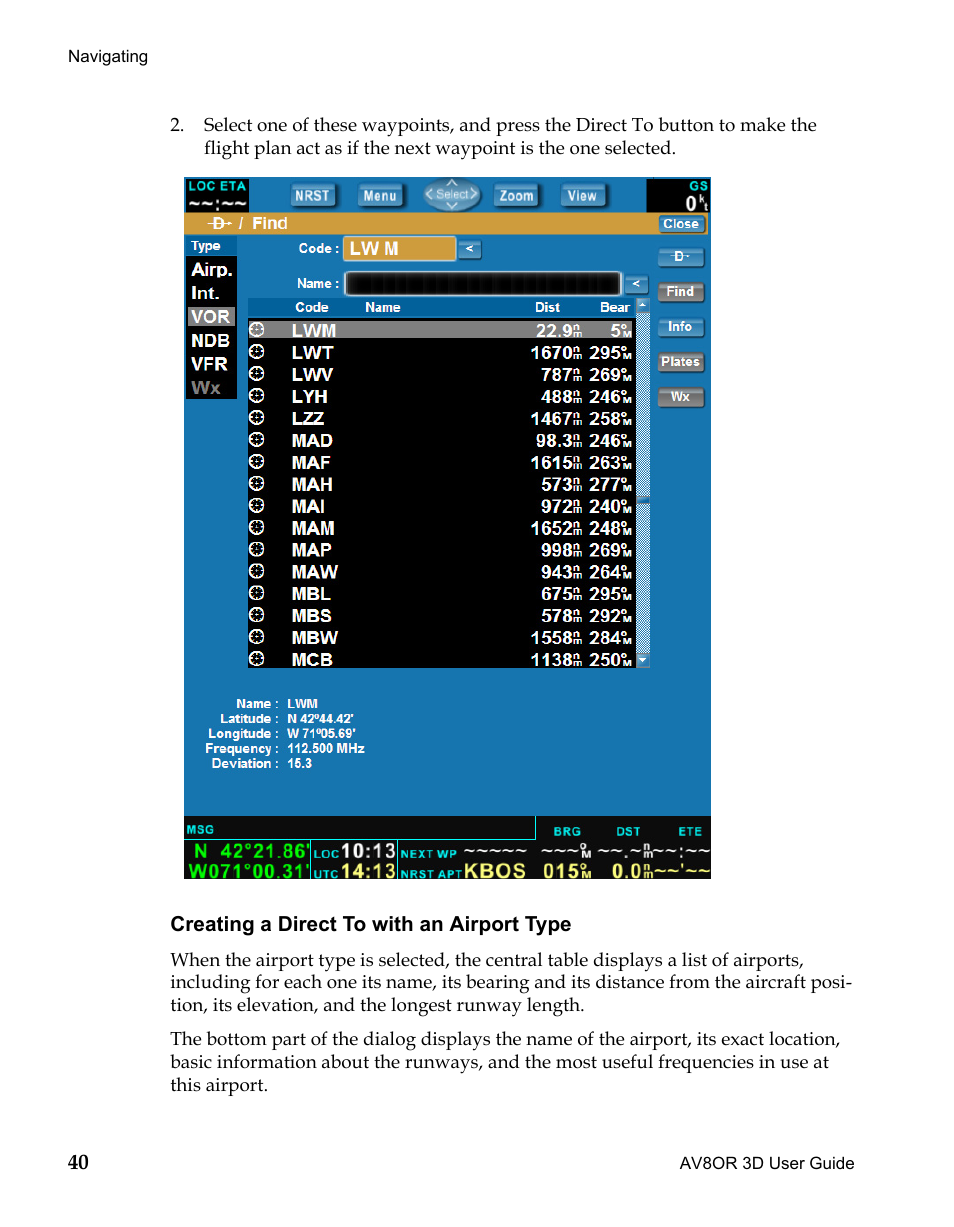 Creating a direct to with an airport type, Draft | BendixKing AV8OR 3D User Manual | Page 51 / 78