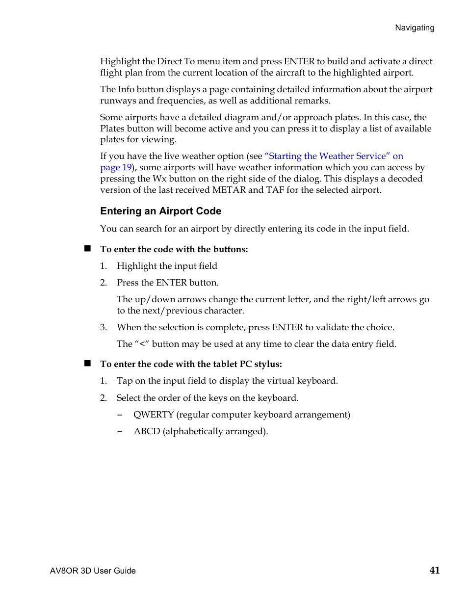 Entering an airport code, Draft | BendixKing AV8OR 3D User Manual | Page 52 / 78