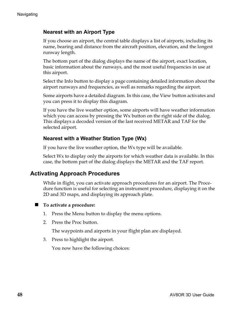 Activating approach procedures, Draft | BendixKing AV8OR 3D User Manual | Page 59 / 78