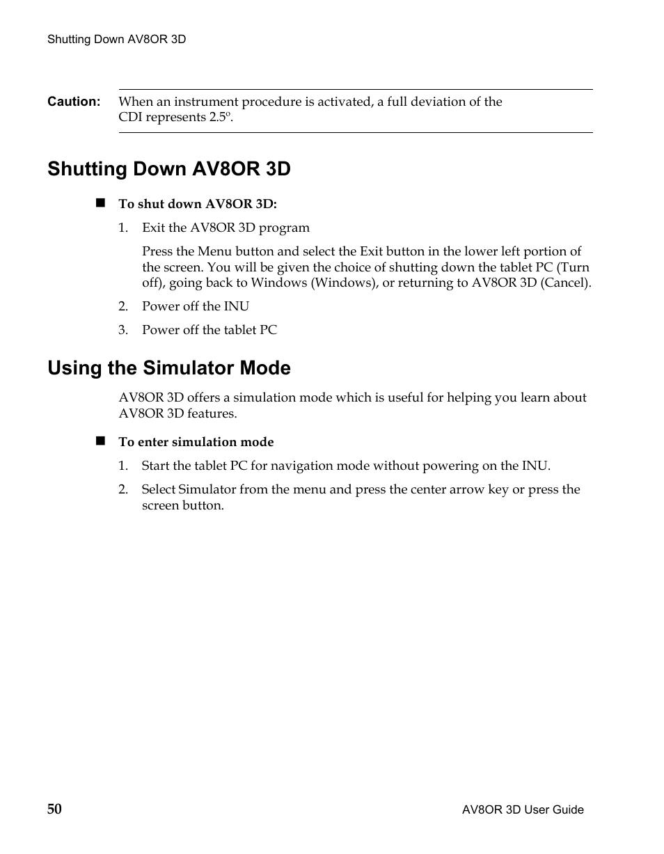 Shutting down av8or 3d, Using the simulator mode, Shutting down | Av8or 3d, Draft | BendixKing AV8OR 3D User Manual | Page 61 / 78