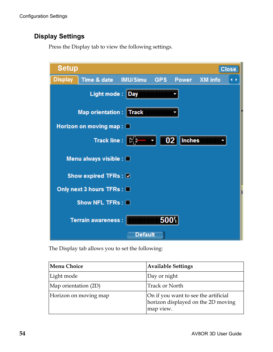 Display settings, Draft | BendixKing AV8OR 3D User Manual | Page 65 / 78