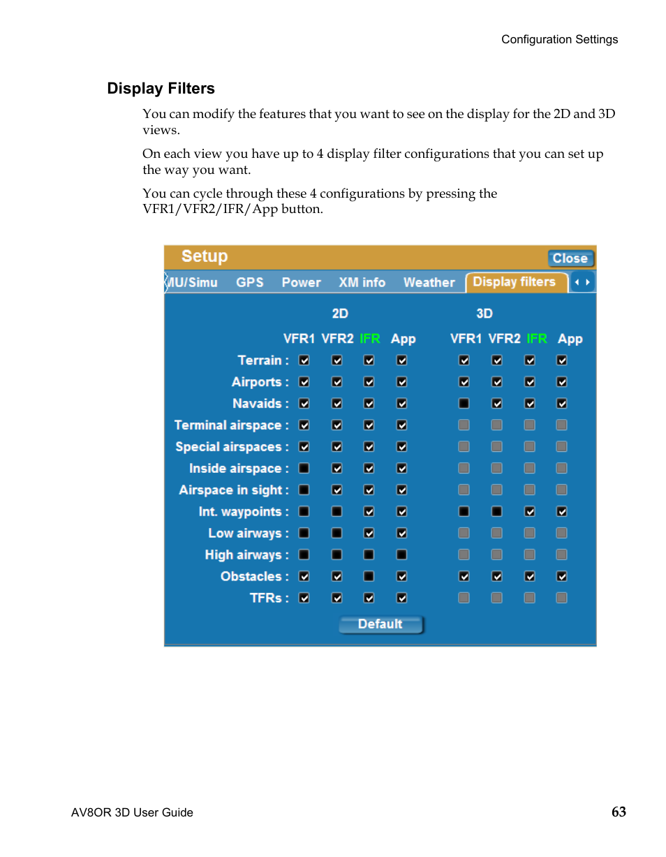 Display filters, Draft | BendixKing AV8OR 3D User Manual | Page 74 / 78