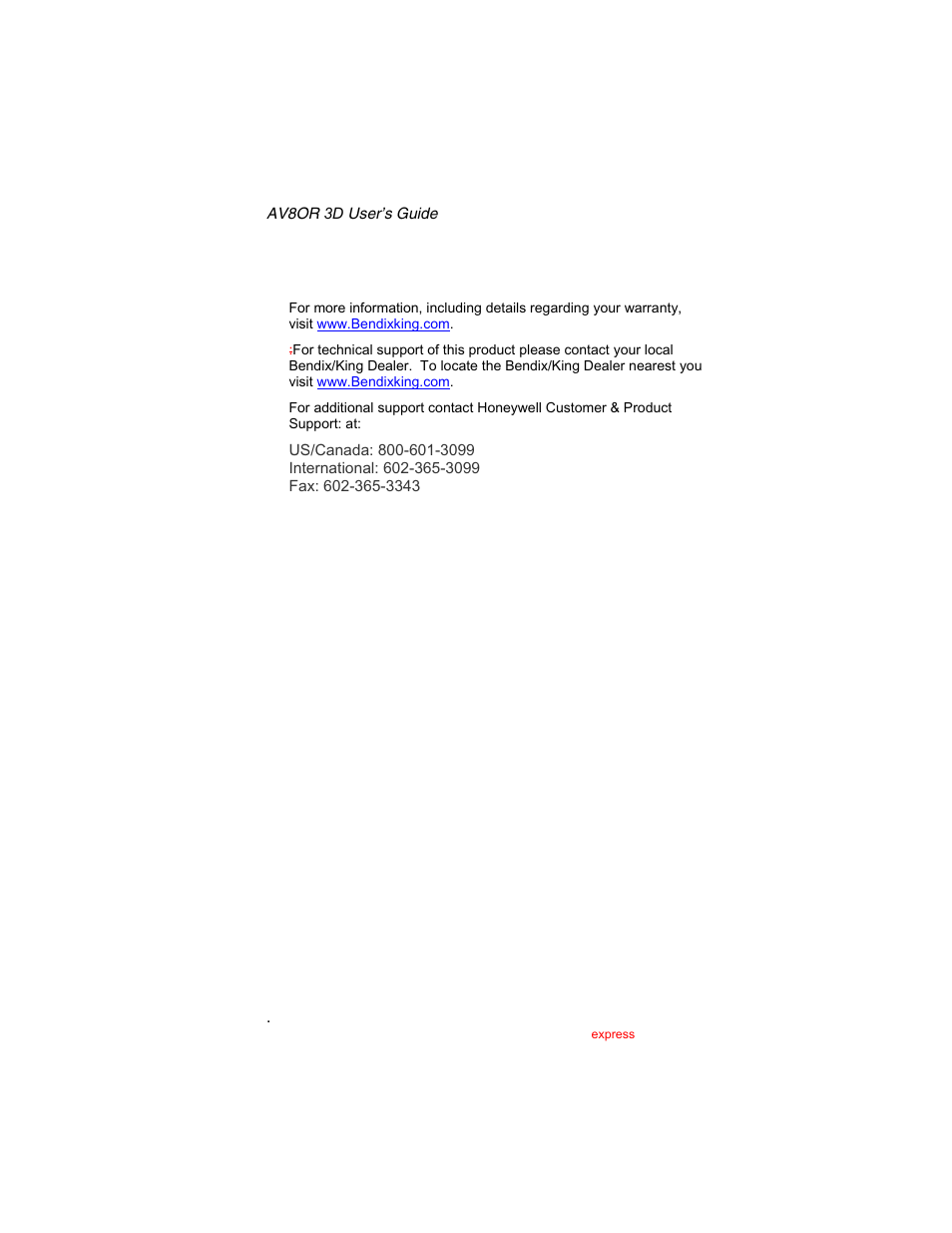 Honeywell customer support | BendixKing AV8OR 3D User Manual | Page 77 / 78