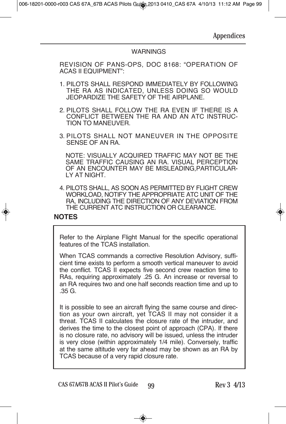 Rev 3 4/13, Appendices | BendixKing CAS 67A ACAS II User Manual | Page 105 / 111