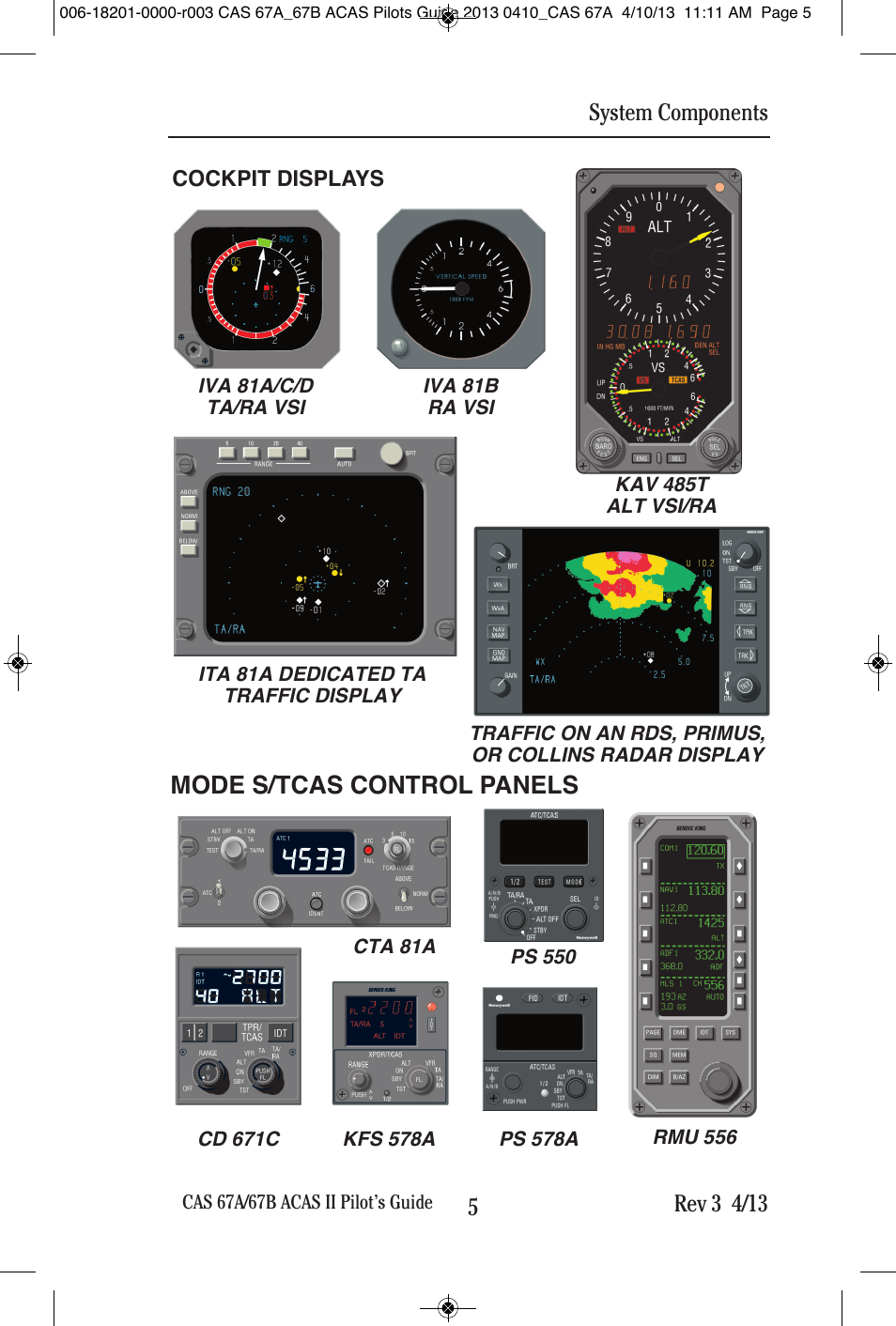 Mode s/tcas control panels | BendixKing CAS 67A ACAS II User Manual | Page 11 / 111