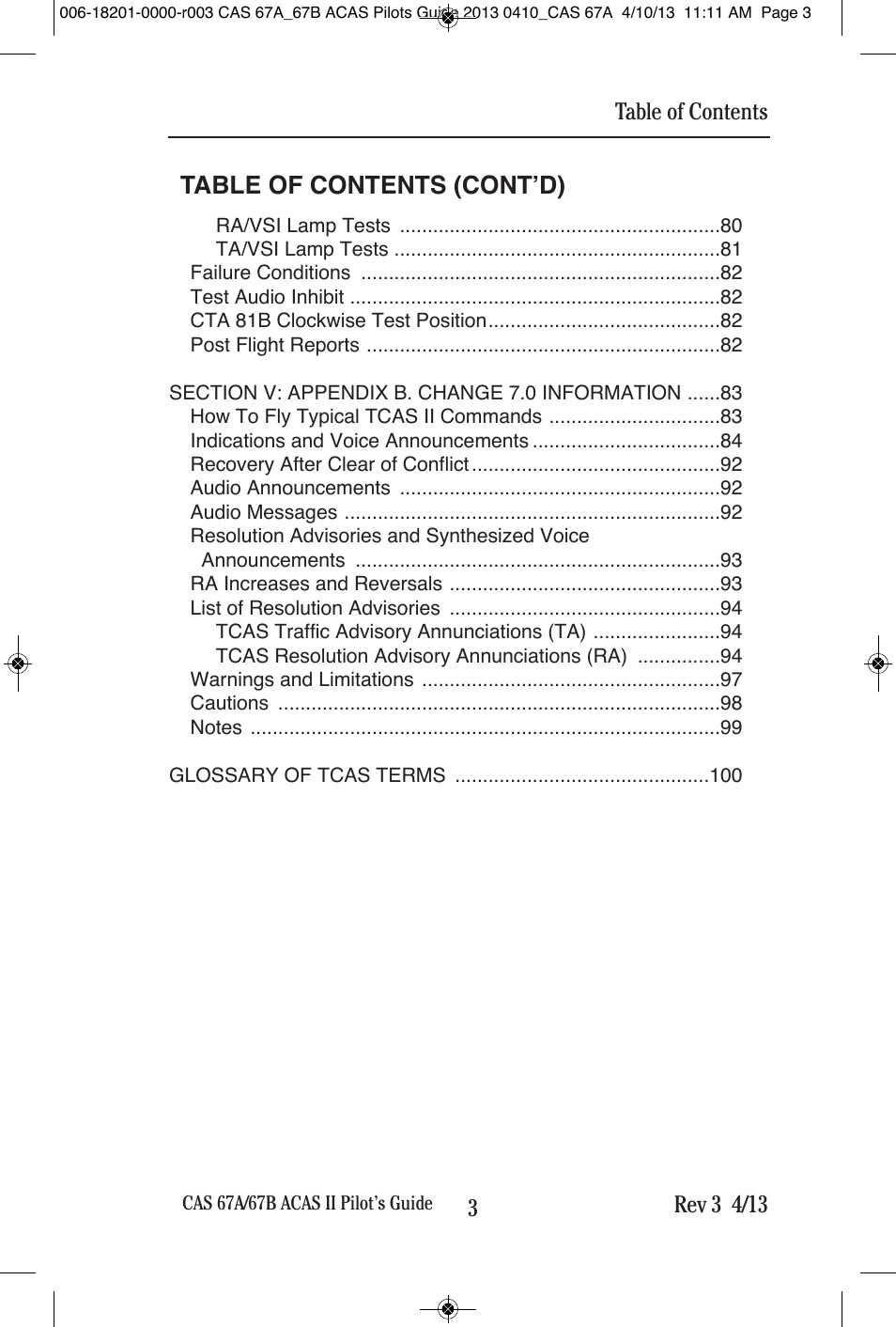Table of contents (cont’d) | BendixKing CAS 67A ACAS II User Manual | Page 9 / 111