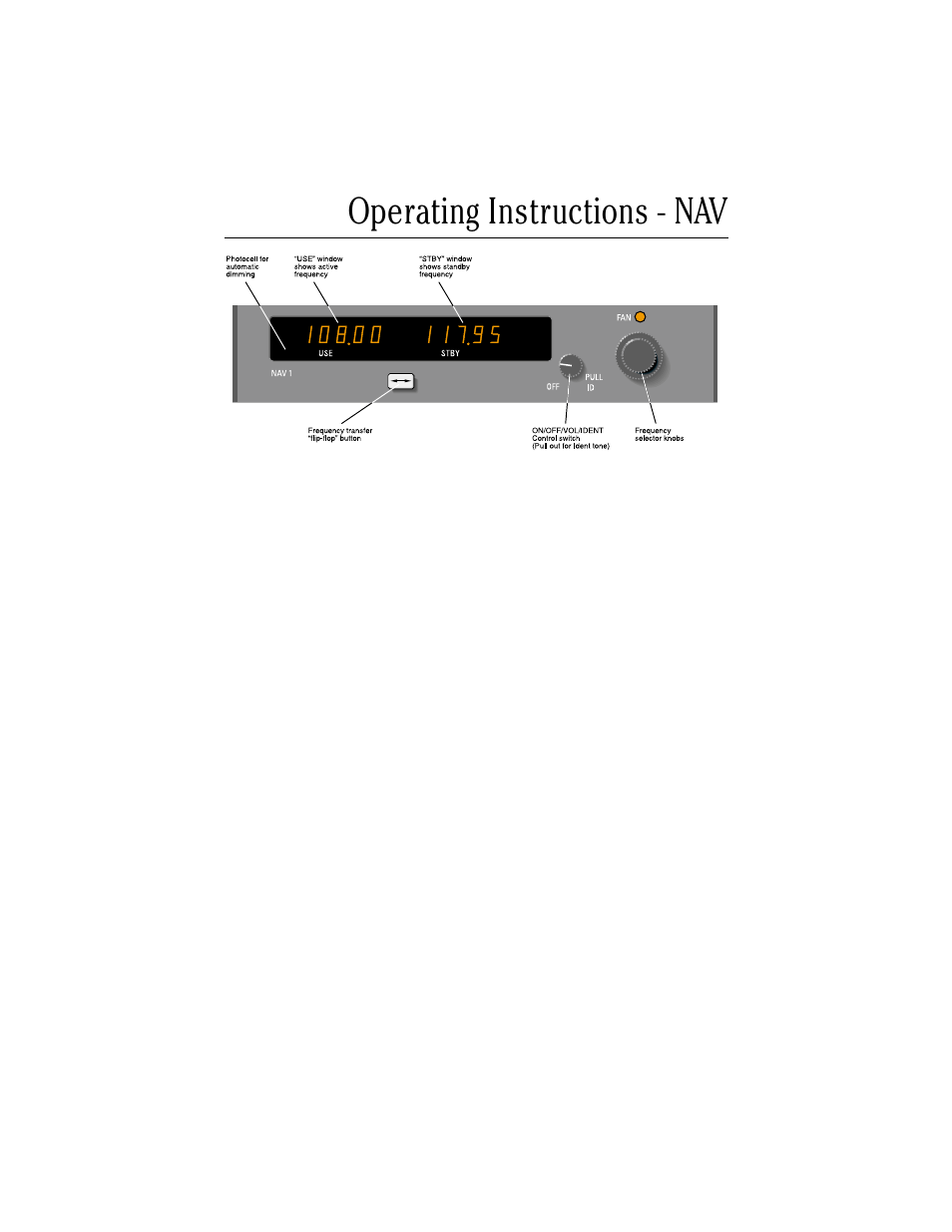 Operating instructions - nav, Power up, Frequency selection | Nav frequency operation | BendixKing CNI 5000 User Manual | Page 9 / 17