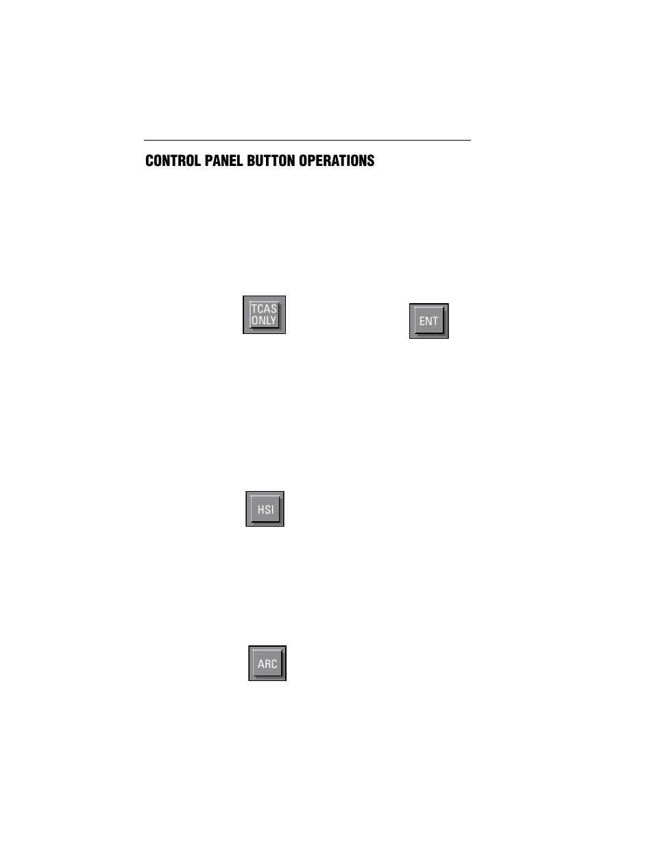 Control panel button operations, Tcas only button tcas only button, Hsi button | Arc button, Ent button, Lnav map, Plan-view map (available with software 07), Checklist (available with software 08) | BendixKing SG 465 System EFS 50 User Manual | Page 57 / 177