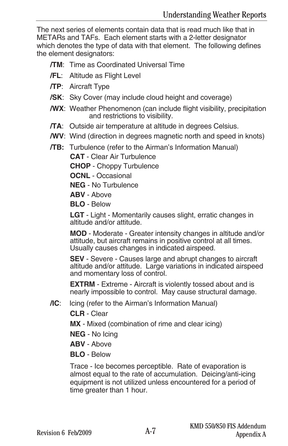 Understanding weather reports | BendixKing KMD 540 - Addendum System KMD 850 User Manual | Page 104 / 136