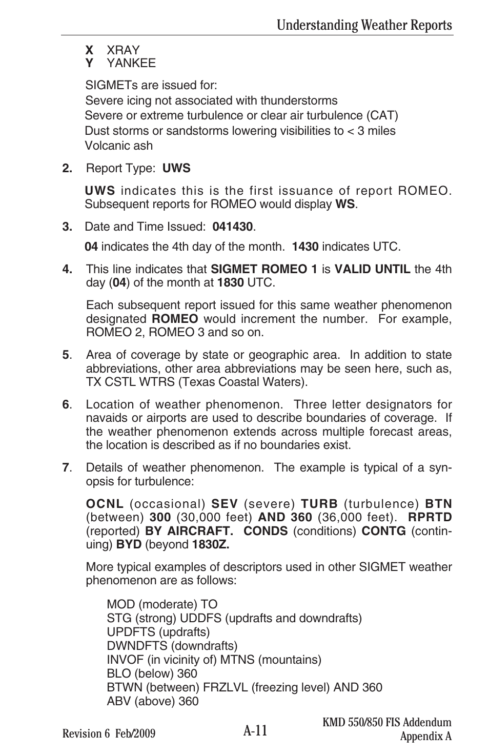A-11, Understanding weather reports | BendixKing KMD 540 - Addendum System KMD 850 User Manual | Page 108 / 136