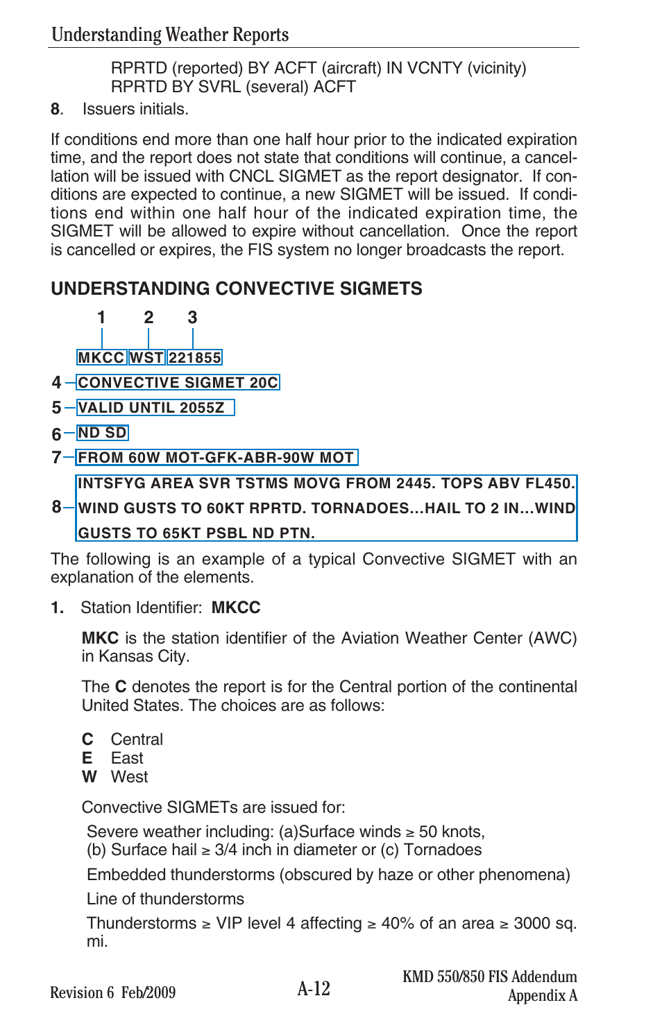 A-12, Understanding weather reports | BendixKing KMD 540 - Addendum System KMD 850 User Manual | Page 109 / 136