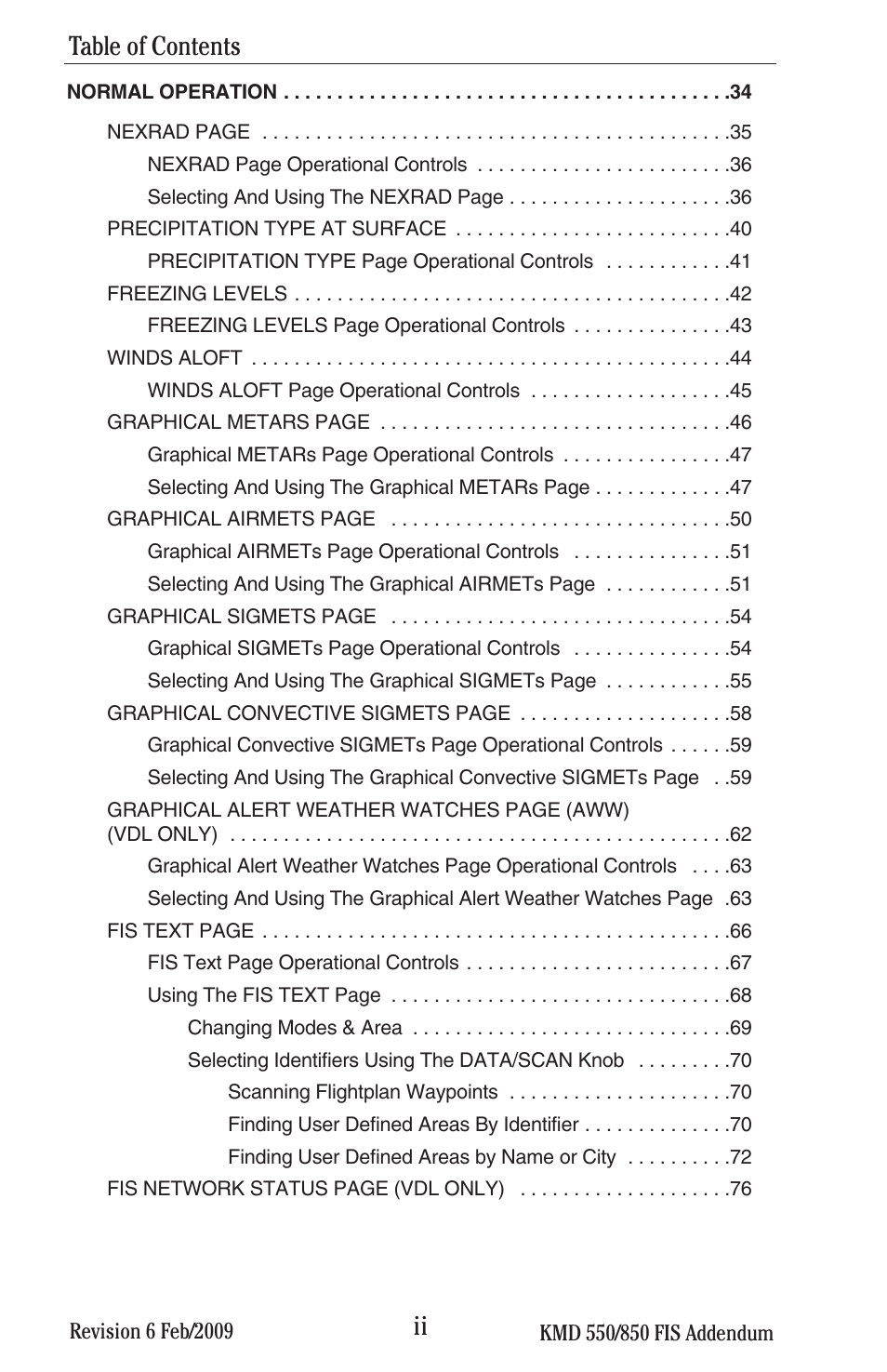 Ii table of contents | BendixKing KMD 540 - Addendum System KMD 850 User Manual | Page 11 / 136