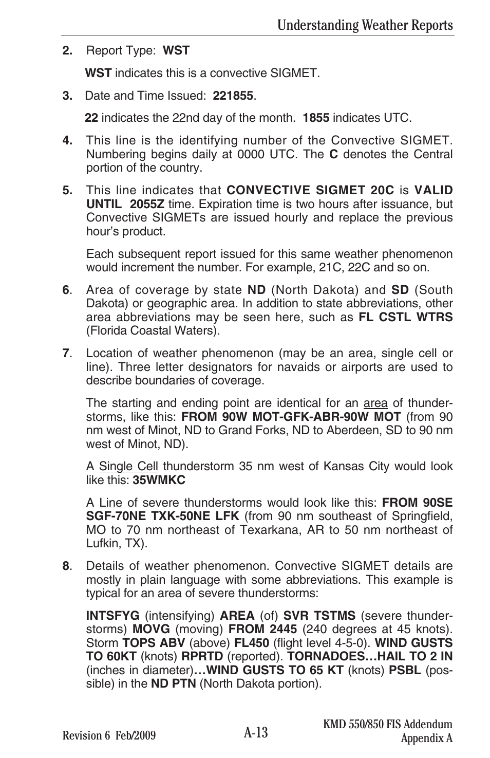 A-13, Understanding weather reports | BendixKing KMD 540 - Addendum System KMD 850 User Manual | Page 110 / 136