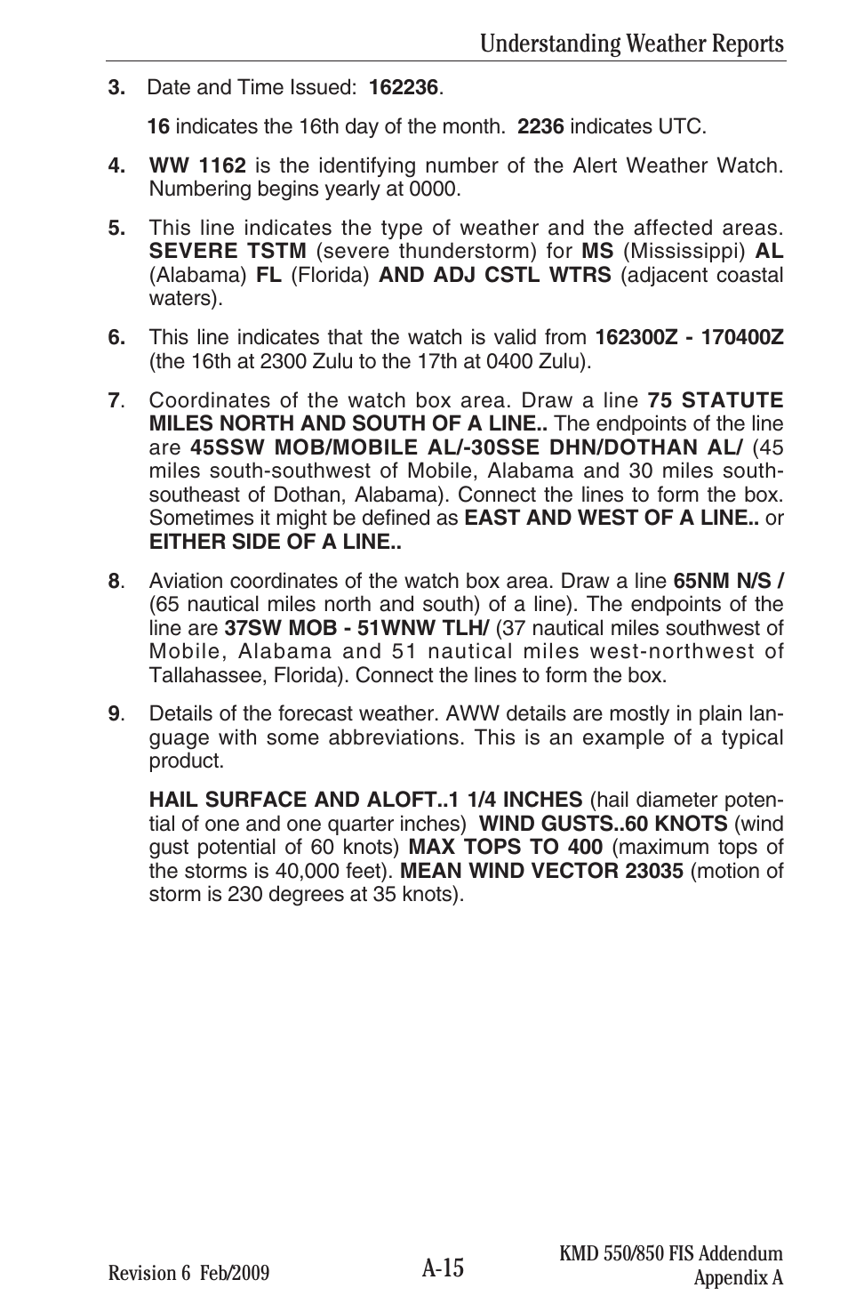 A-15, Understanding weather reports | BendixKing KMD 540 - Addendum System KMD 850 User Manual | Page 112 / 136