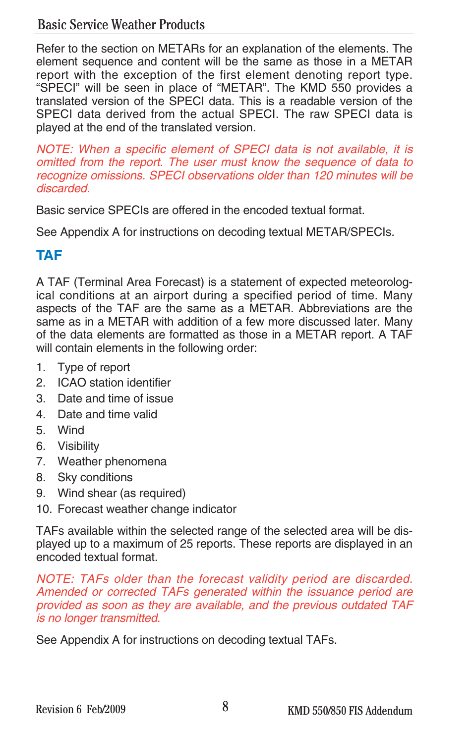 Basic service weather products | BendixKing KMD 540 - Addendum System KMD 850 User Manual | Page 21 / 136