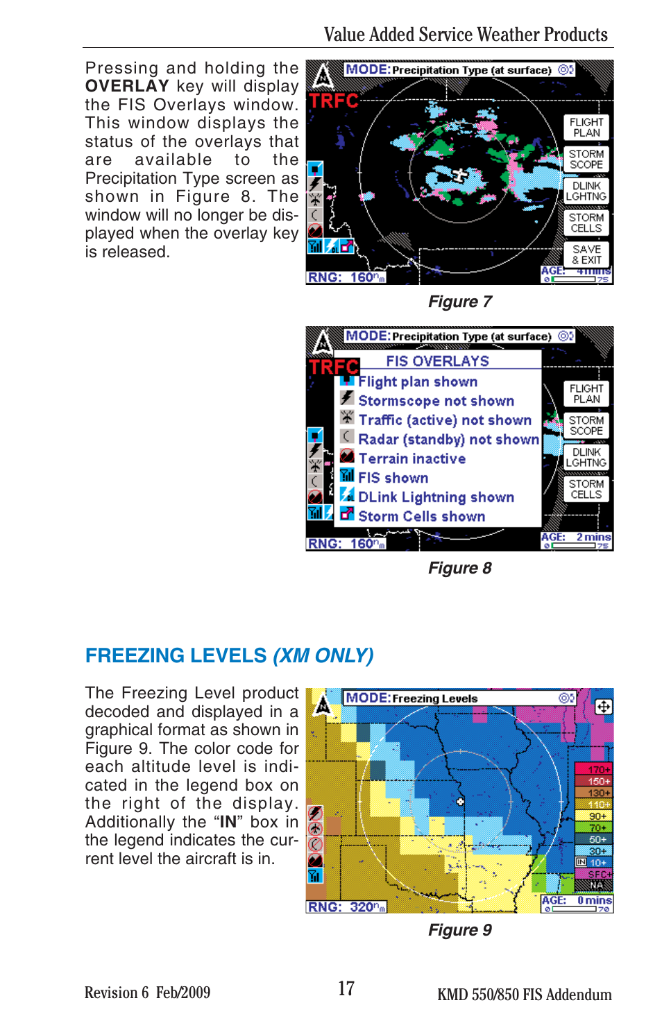 Xm only), Freezing levels, Value added service weather products | BendixKing KMD 540 - Addendum System KMD 850 User Manual | Page 30 / 136