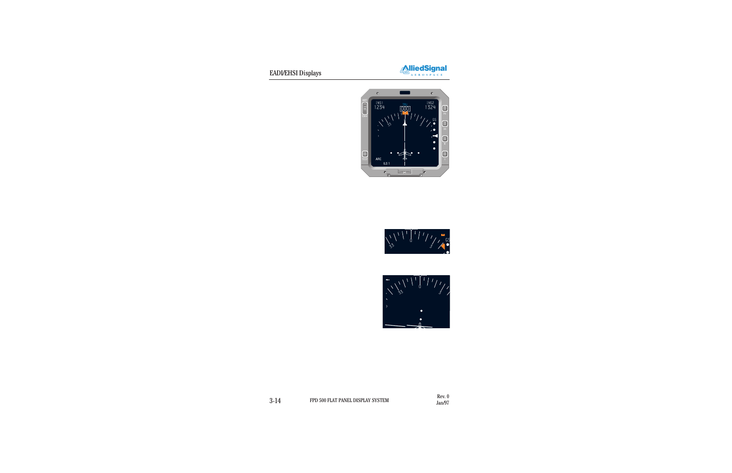 Eadi/ehsi displays 3-14, Figure 3.2-11 arc hsi display, Figure 3.2-12 selected heading bug | Figure 3.2-13 selected course pointer | BendixKing FPI 3501B System FPD 500 User Manual | Page 24 / 65