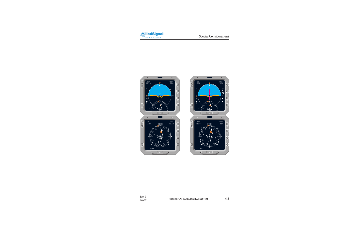 Special considerations 4-3, Adi enroute adi approach, Figure 4.1-2 hsi on vor | Fpd 500 flat panel display system, Rev. 0 jan/97 | BendixKing FPI 3501B System FPD 500 User Manual | Page 41 / 65