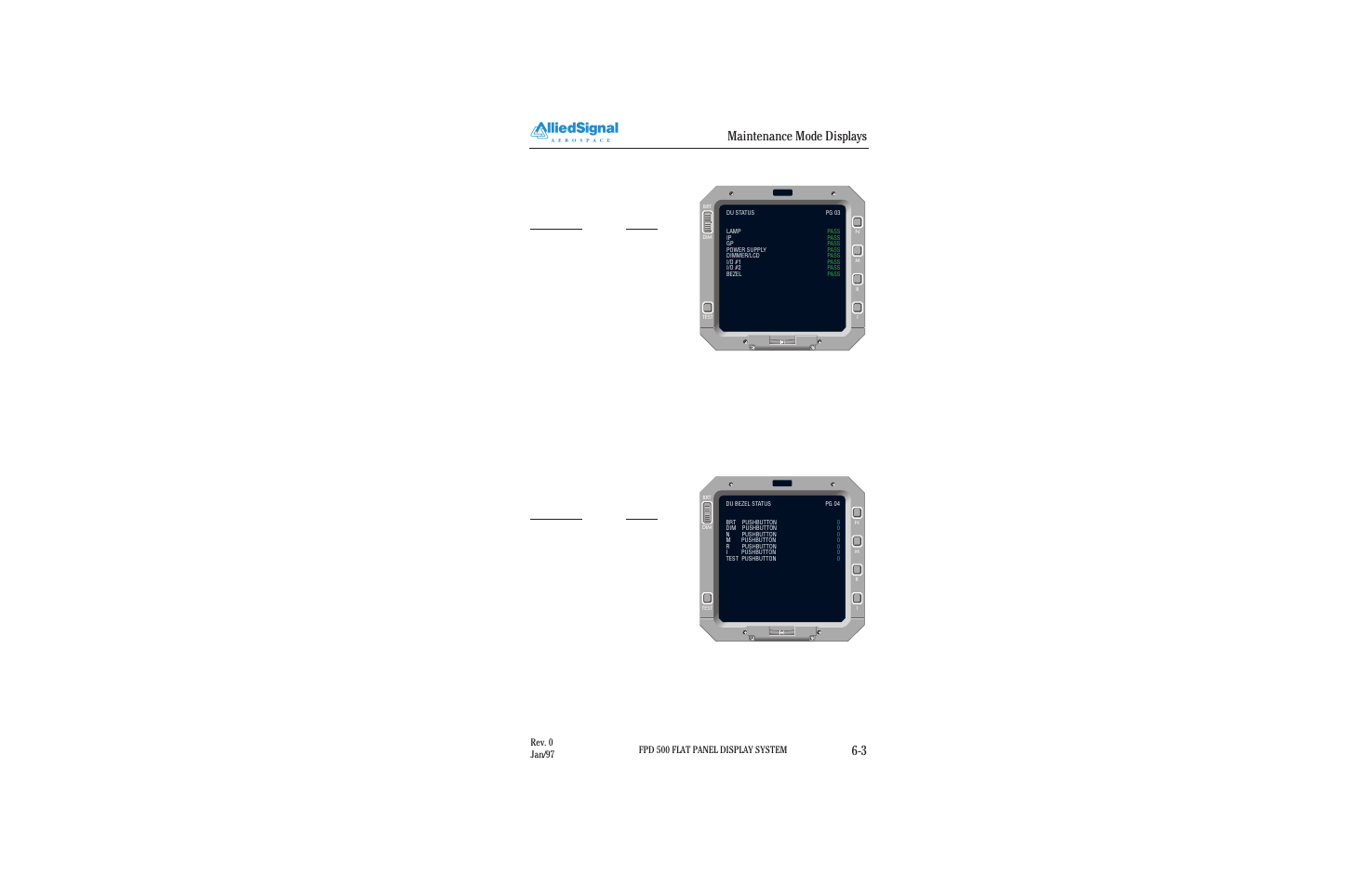 Maintenance mode displays 6-3, 3 maintenance page 3, 4 maintenance page 4 | Figure 6.4-1 maintenance page 4, Figure 6.3-1 maintenance page 3 | BendixKing FPI 3501B System FPD 500 User Manual | Page 55 / 65
