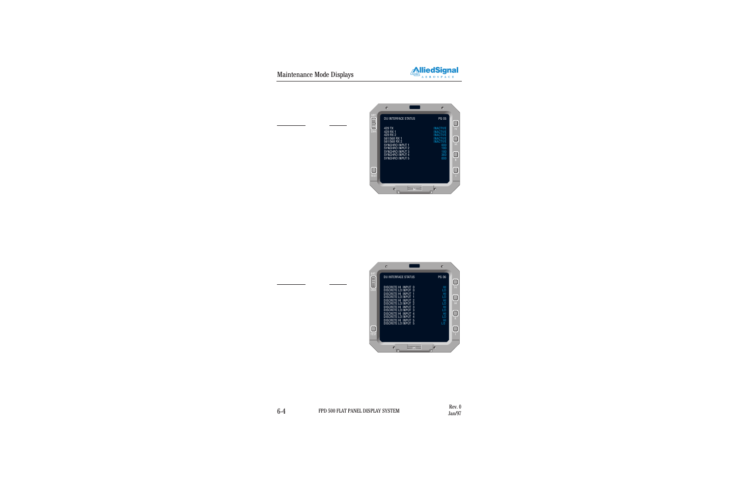 Maintenance mode displays 6-4, 5 maintenance page 5, 6 maintenance page 6 | Figure 6.6-1 maintenance page 6, Figure 6.5-1 maintenance page 5 | BendixKing FPI 3501B System FPD 500 User Manual | Page 56 / 65