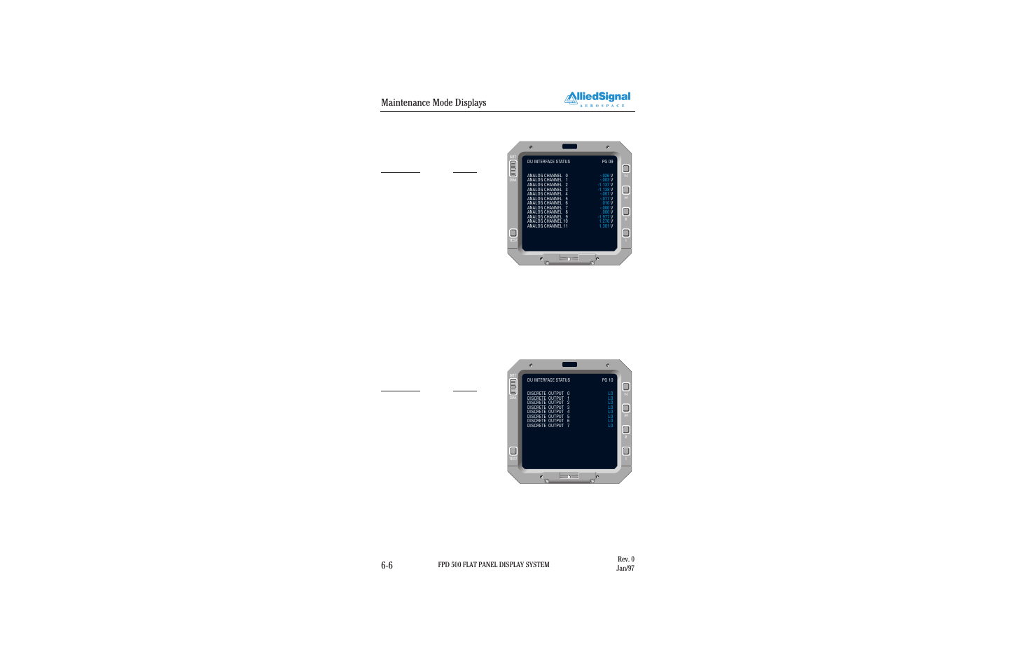 Maintenance mode displays 6-6, 9 maintenance page 9, 10 maintenance page 10 | Figure 6.9-1 maintenance page 9 | BendixKing FPI 3501B System FPD 500 User Manual | Page 58 / 65