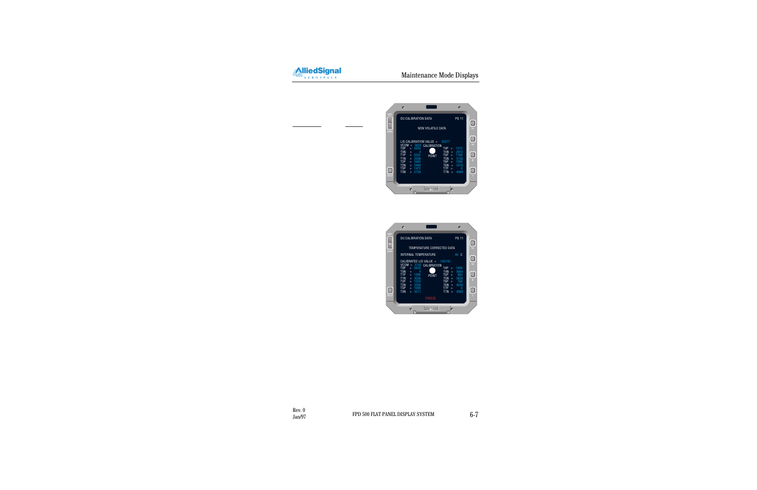Maintenance mode displays 6-7, 11 maintenance page 11, Fpd 500 flat panel display system | Rev. 0 jan/97 | BendixKing FPI 3501B System FPD 500 User Manual | Page 59 / 65