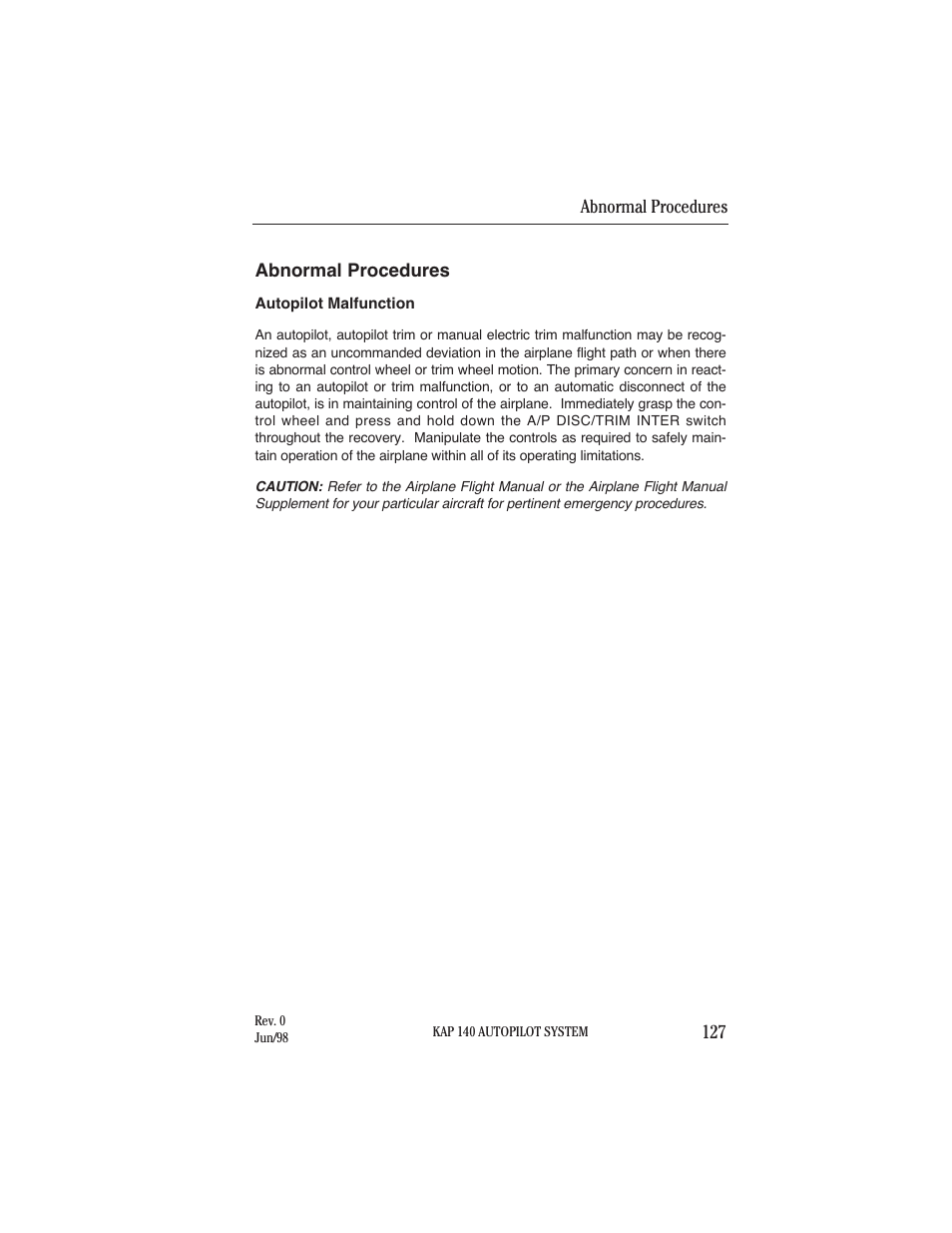 Abnormal procedures | BendixKing KAP 140 User Manual | Page 100 / 102