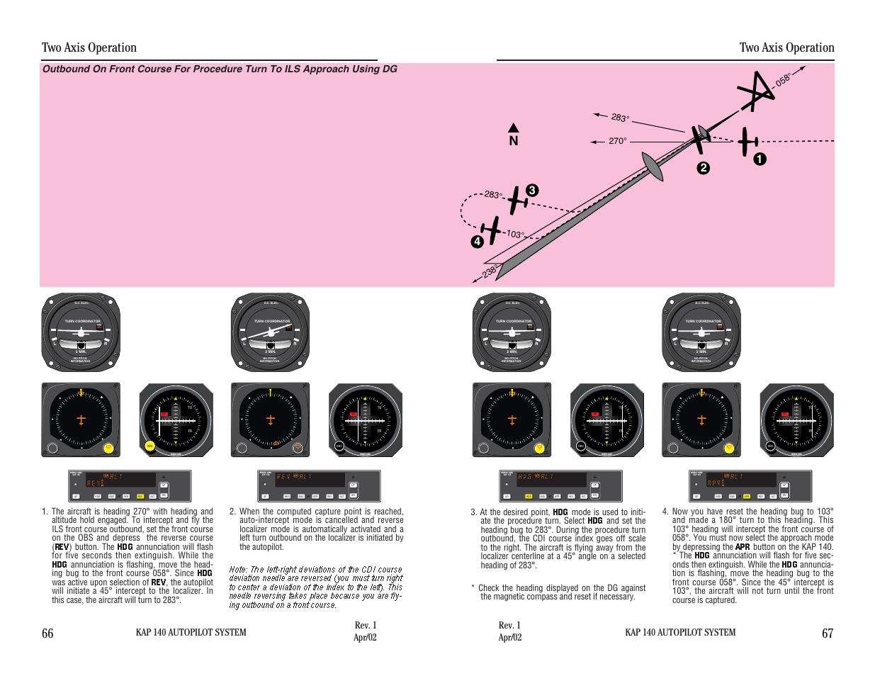 Two axis operation, Two axis operation 66 67, Kap 140 autopilot system | BendixKing KAP 140 User Manual | Page 60 / 102