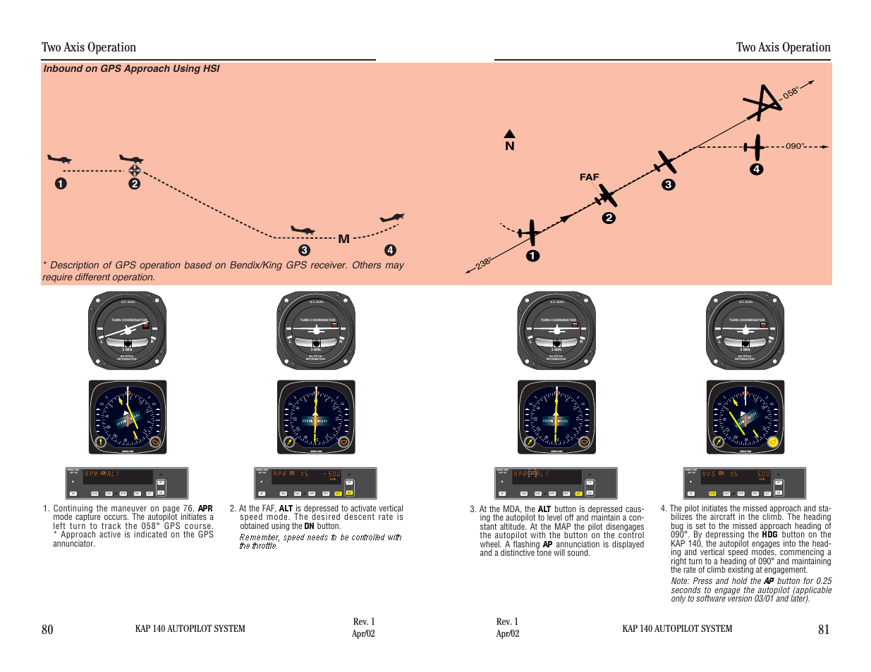 Inbound on gps approach using hsi, Two axis operation, Two axis operation 80 81 | Kap 140 autopilot system | BendixKing KAP 140 User Manual | Page 67 / 102
