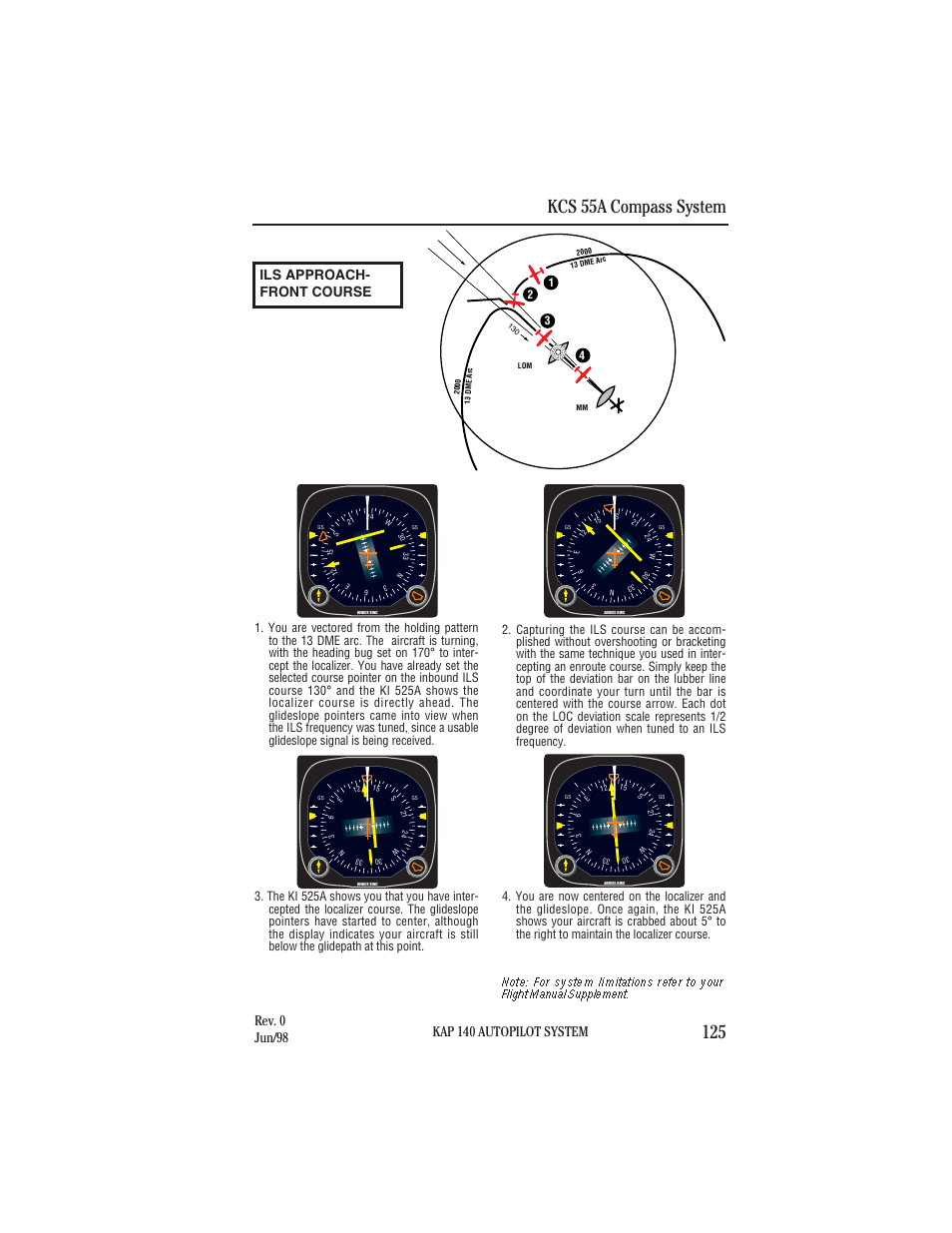 Ils approachfrontcourse, Kap 140 autopilot system, Rev. 0 jun/98 | Ils approach- front course | BendixKing KAP 140 User Manual | Page 98 / 102